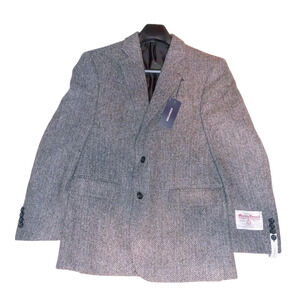 Stafford Harris Tweed Classic Fit Soft Sport Coat Mens Gray Herringbone 40R NWT
